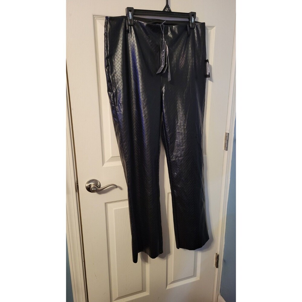 Lyssé Amara Black Textured Faux Vegan Leather Straight Flare Pants NWT Size XL